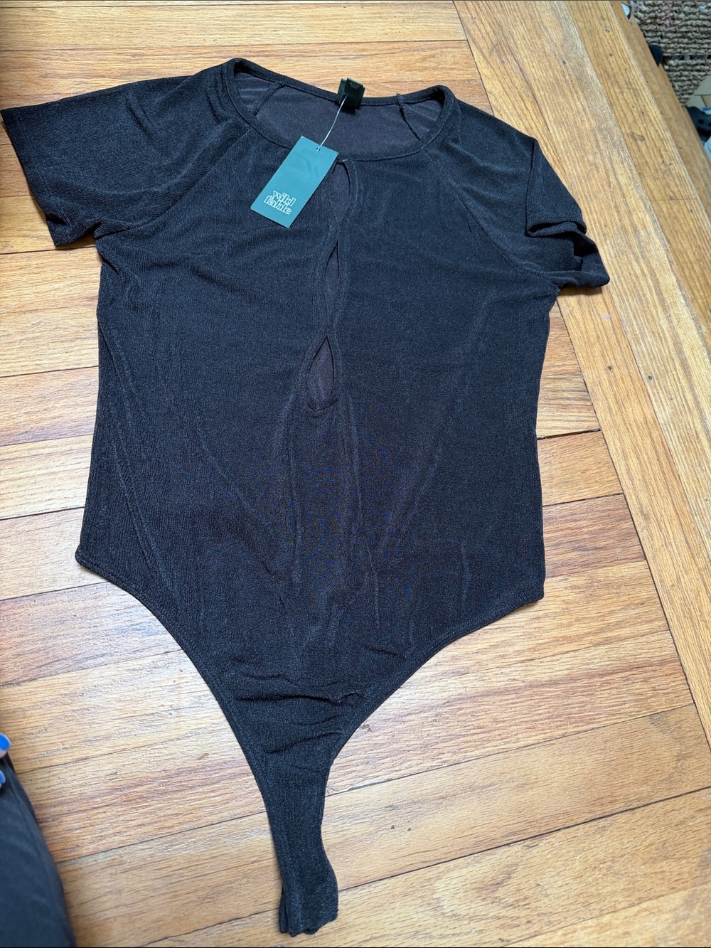 Target Black Short Sleeve Bodysuit with Front Keyhole Detail
